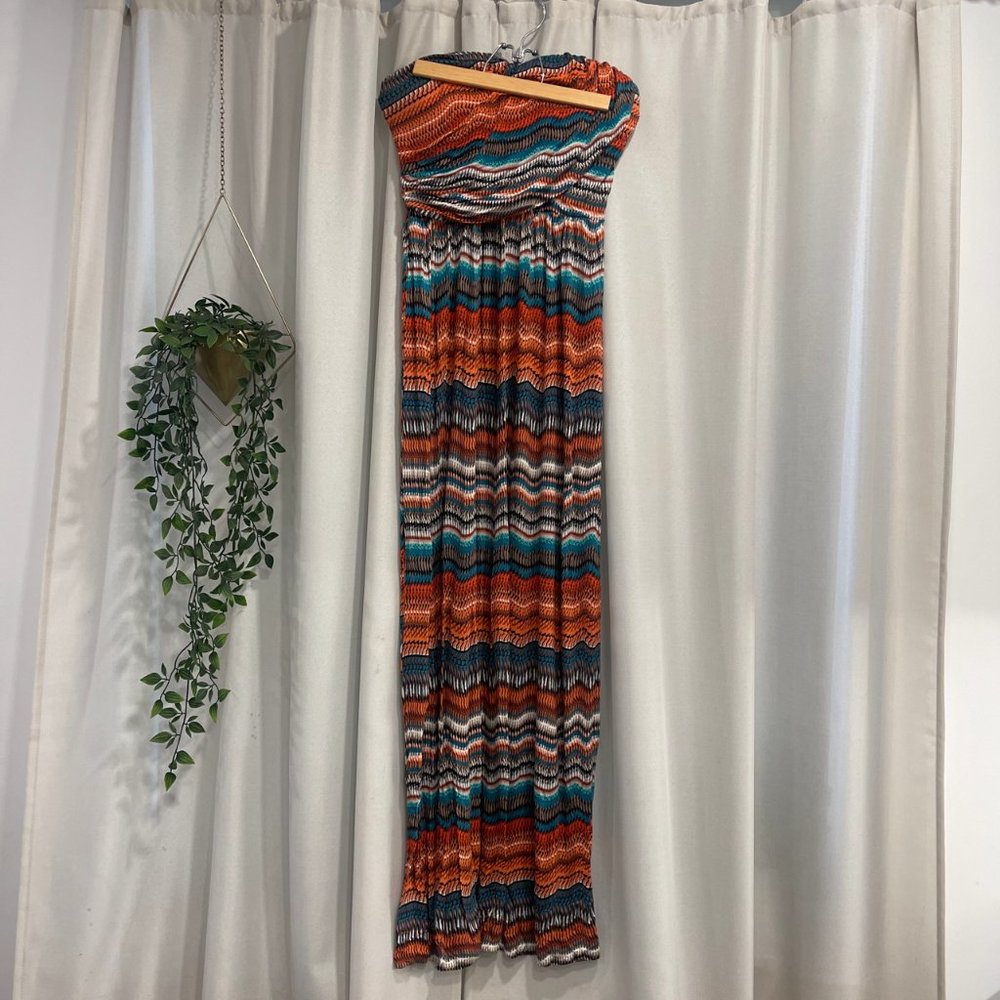 American Rag Strapless Stripe Print Maxi Dress